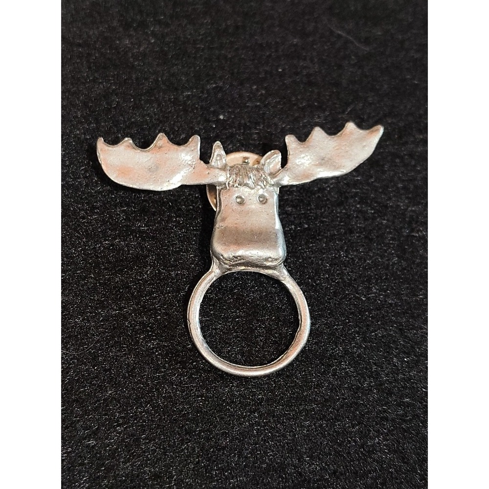 H Adams Silver Pewter Moose Head Lapel Pin For Glasses Scarf Whistle Men & Women